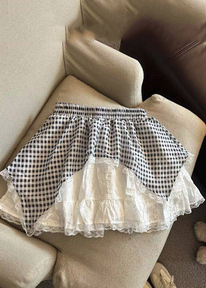 Chic Blue Plaid Lace Patchwork Tie Waist Girls Skirts Summer