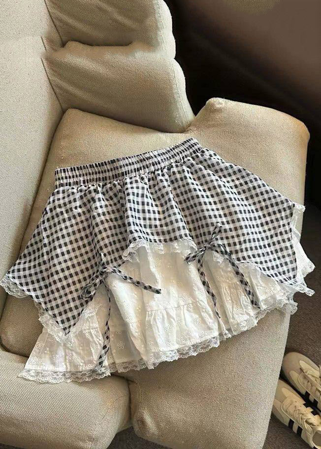 Chic Blue Plaid Lace Patchwork Tie Waist Girls Skirts Summer