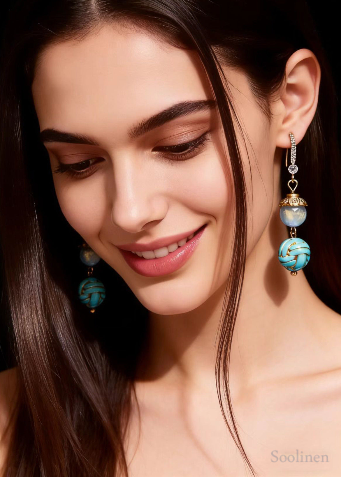 Chic Blue Sphericity Metal National Style Drop Earrings