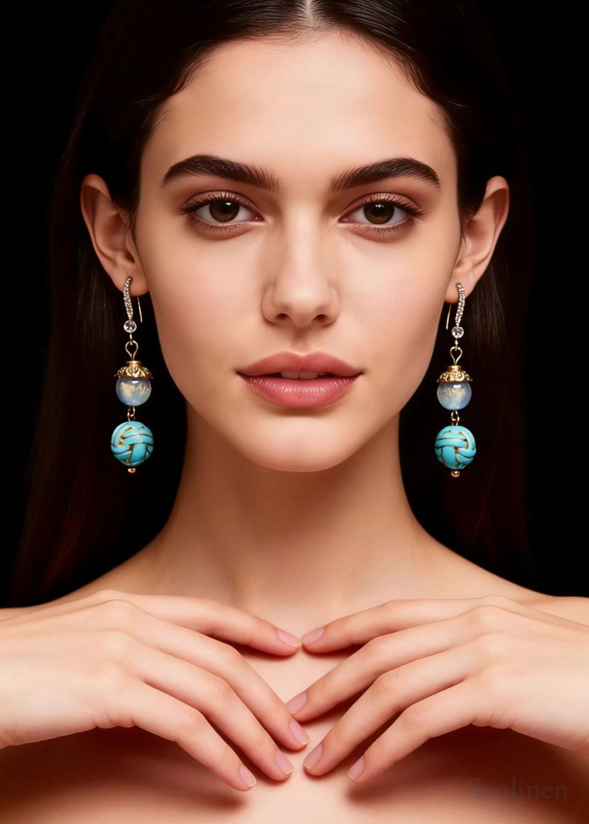 Chic Blue Sphericity Metal National Style Drop Earrings