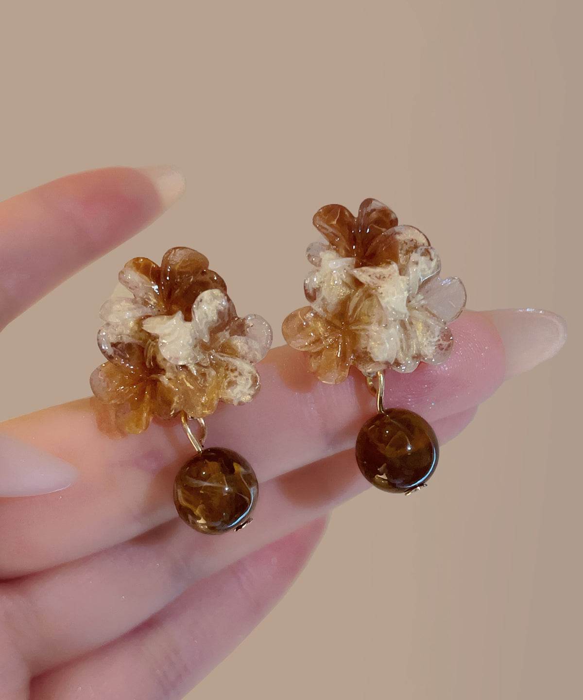 Chic Brown Acrylic Floral Tie Dye Drop Earrings