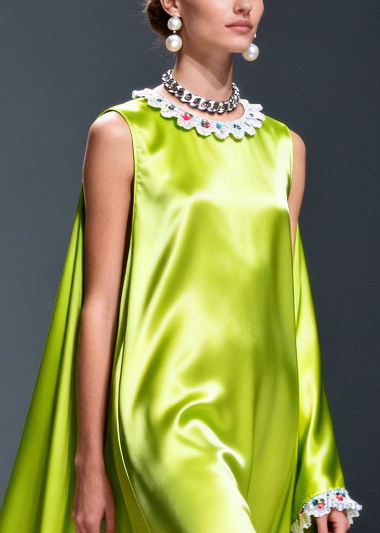 Chic Fluorescent Green Oversized Draping Silk Dresses Sleeveless