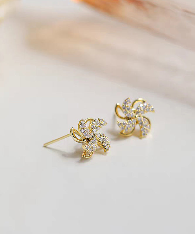 Chic Gold Copper Alloy Zircon A Spinning Windmill Stud Earrings