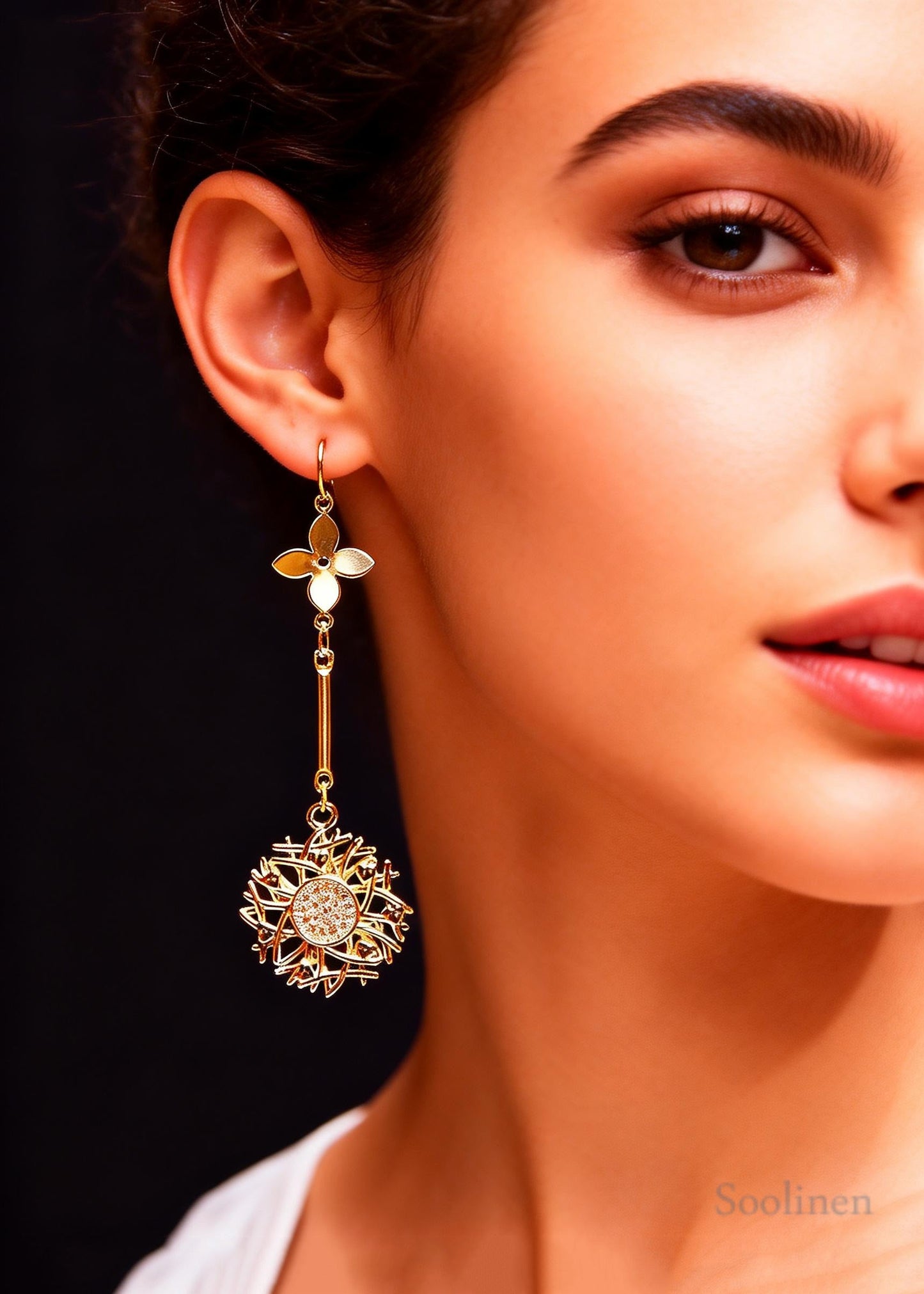 Chic Golden Sunflower Zircon Long Drop Earrings