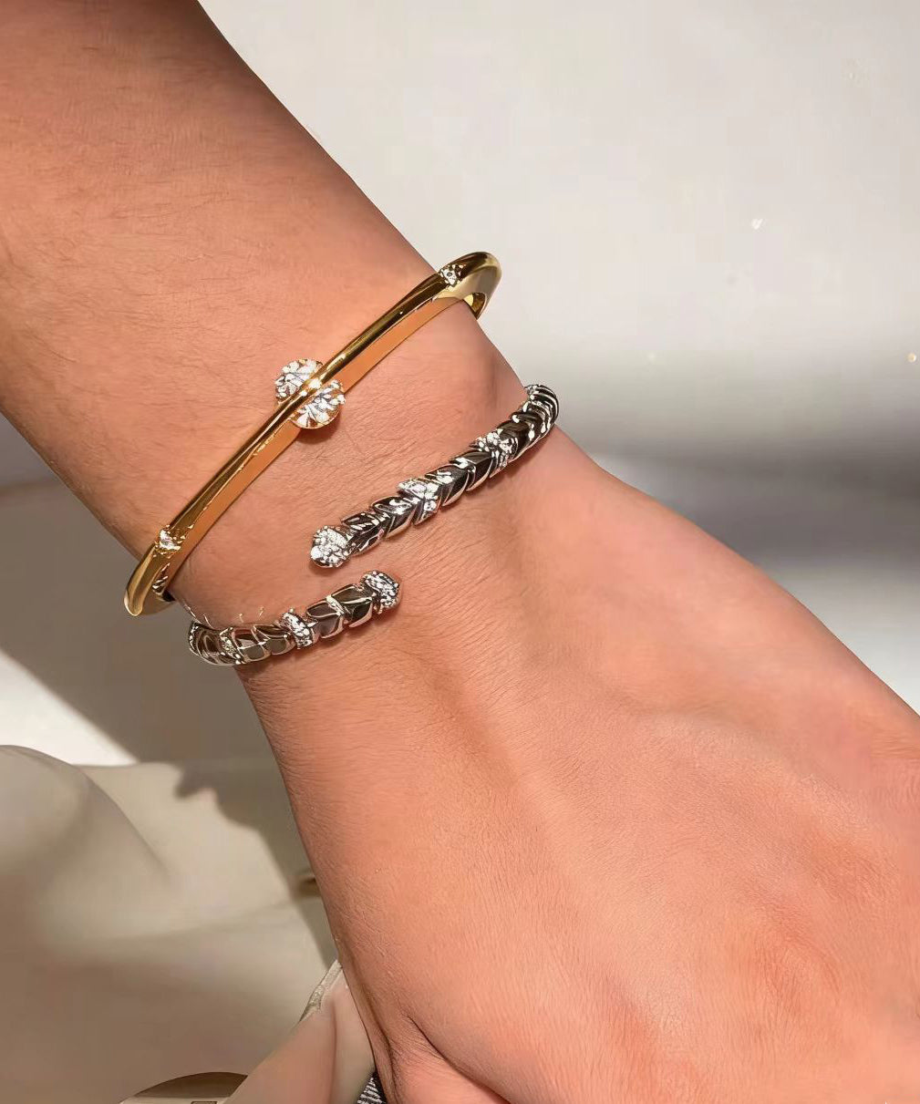 Chic Golden Zircon Rotatable Tungsten Steel Bangle