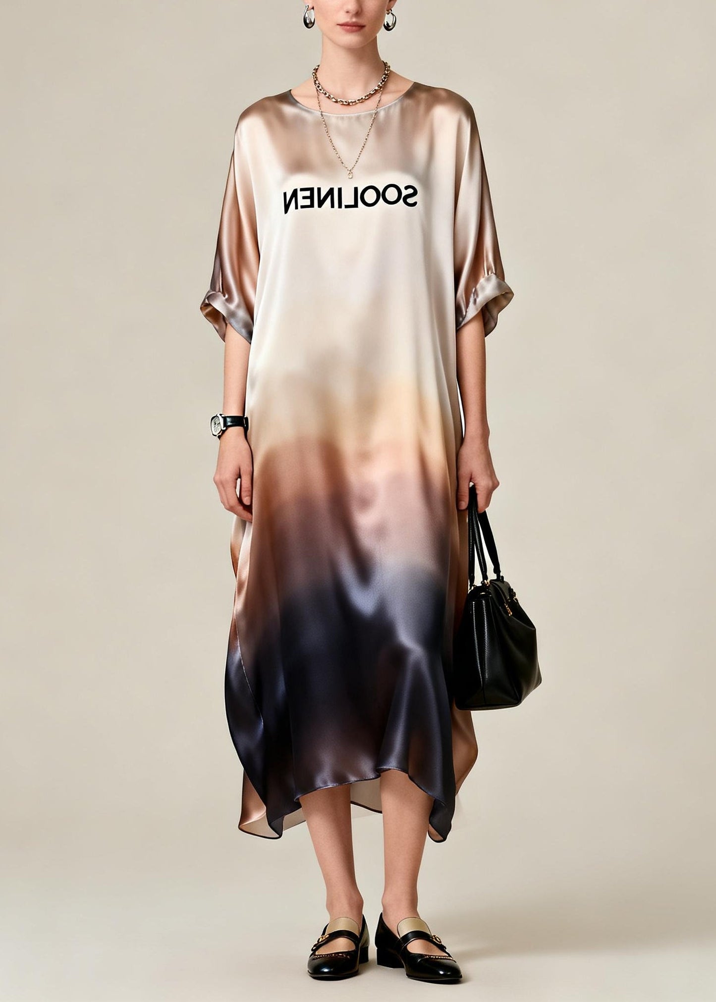 Chic Gradient Color Oversized Draping Silk Dress Summer