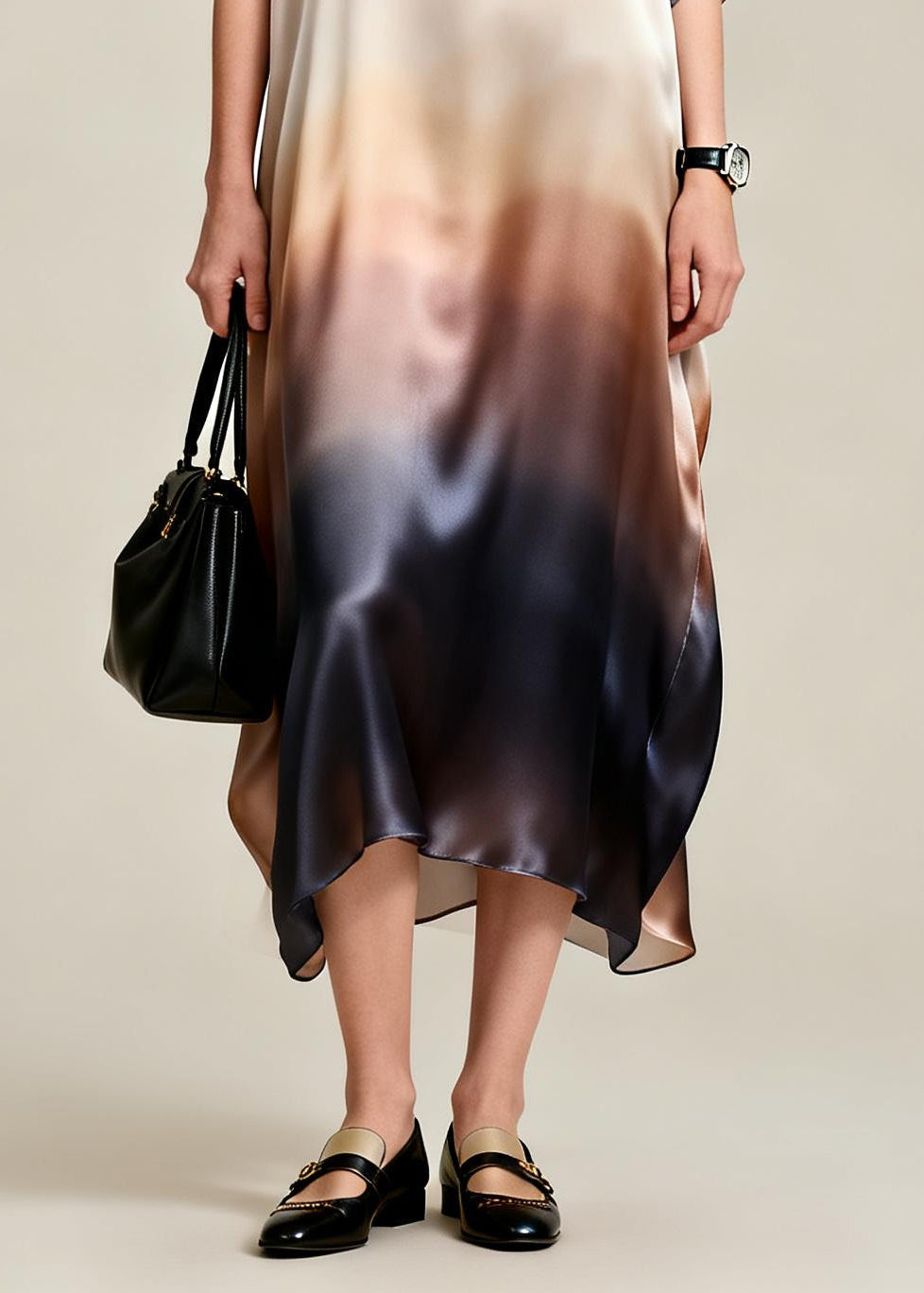 Chic Gradient Color Oversized Draping Silk Dress Summer