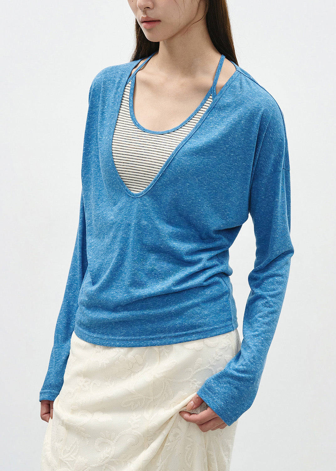 Chic Grey False Two Pieces Patchwork Cotton T Shirts Spring