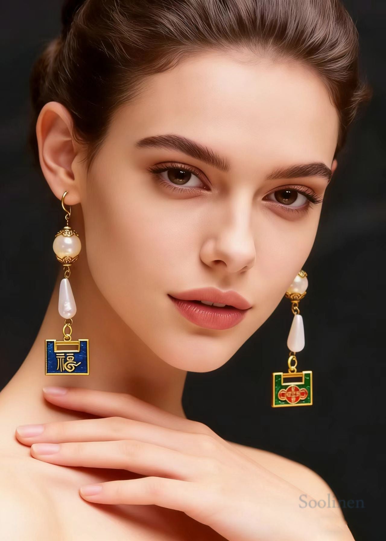 Chic Metal Lock Asymmetrical Design Fine Pearl Drop Earrings