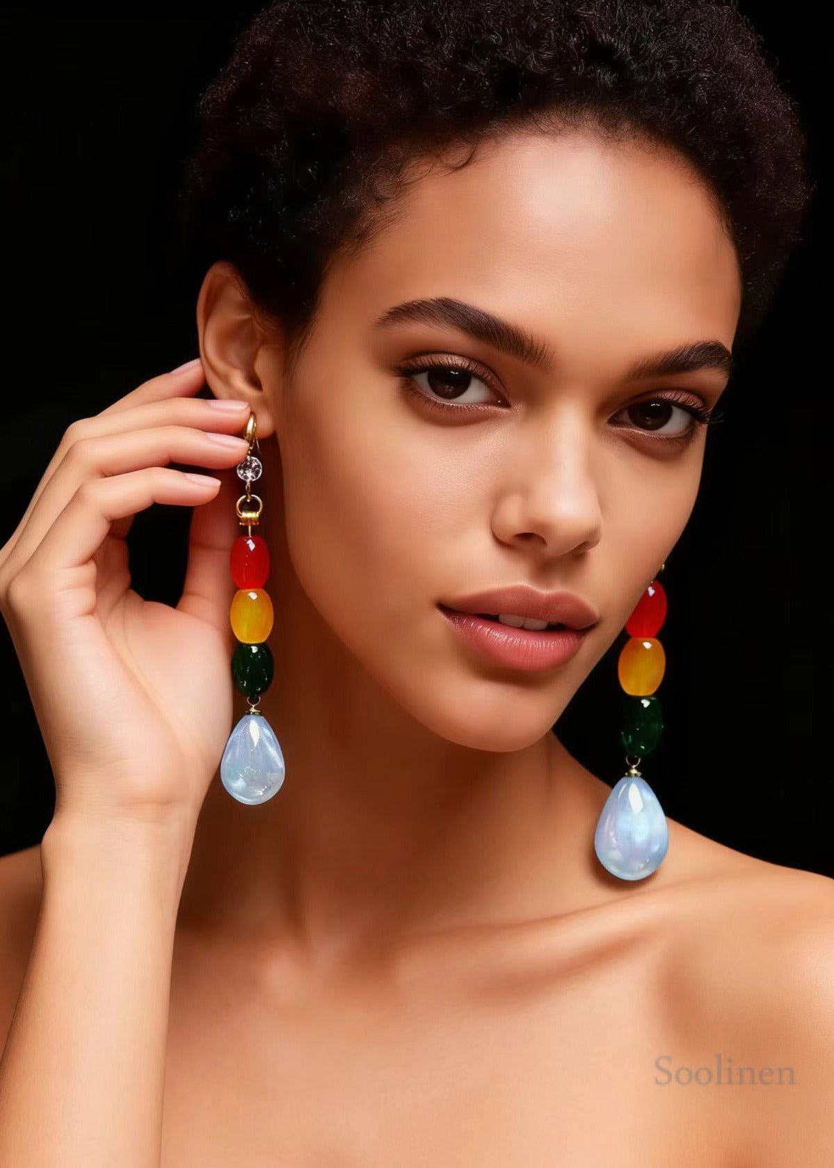 Chic Multicolour Gem Stone Droplet Shape Drop Earrings