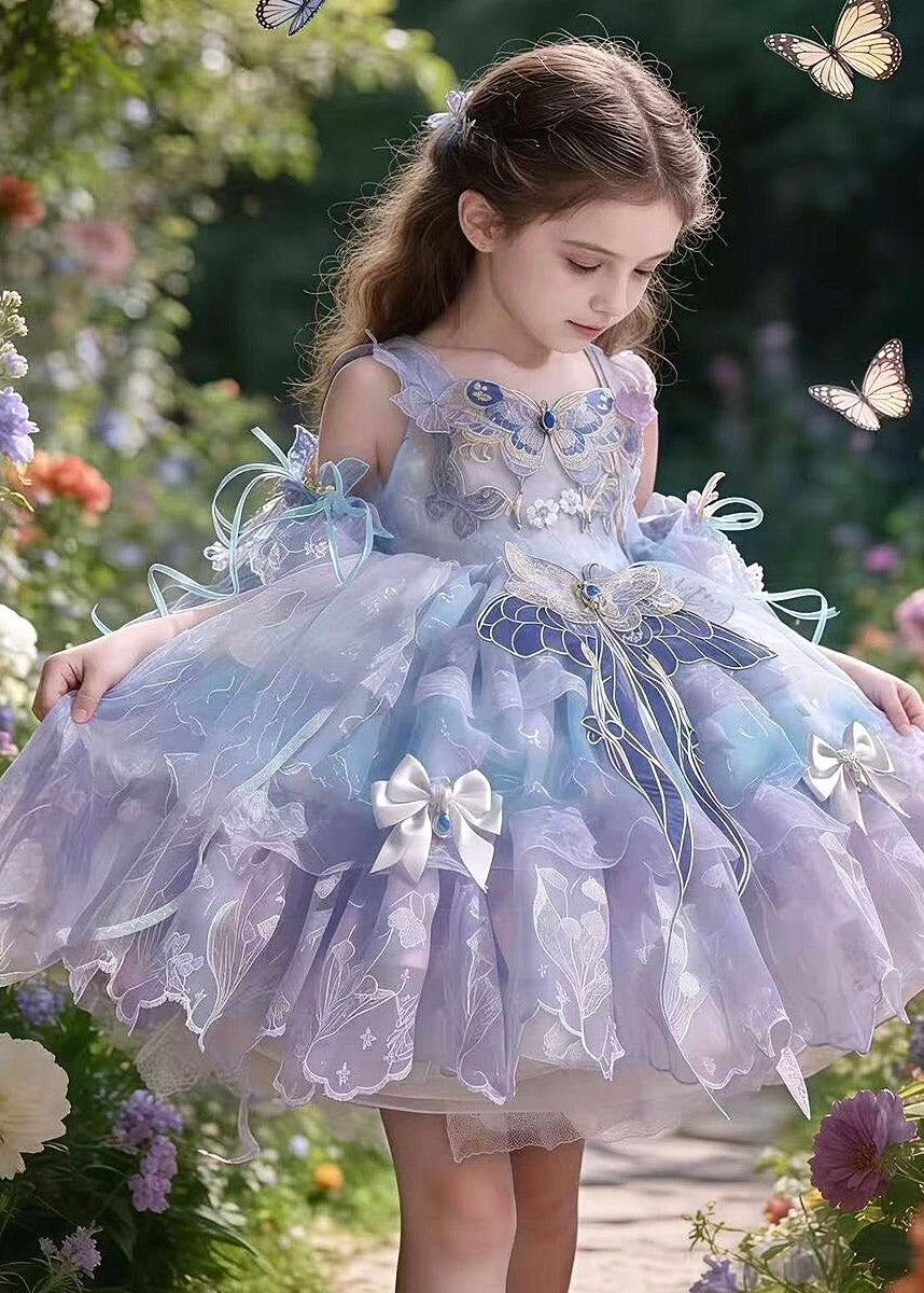 Chic Patchwork Butterfly Tulle Girls Long Dress Summer