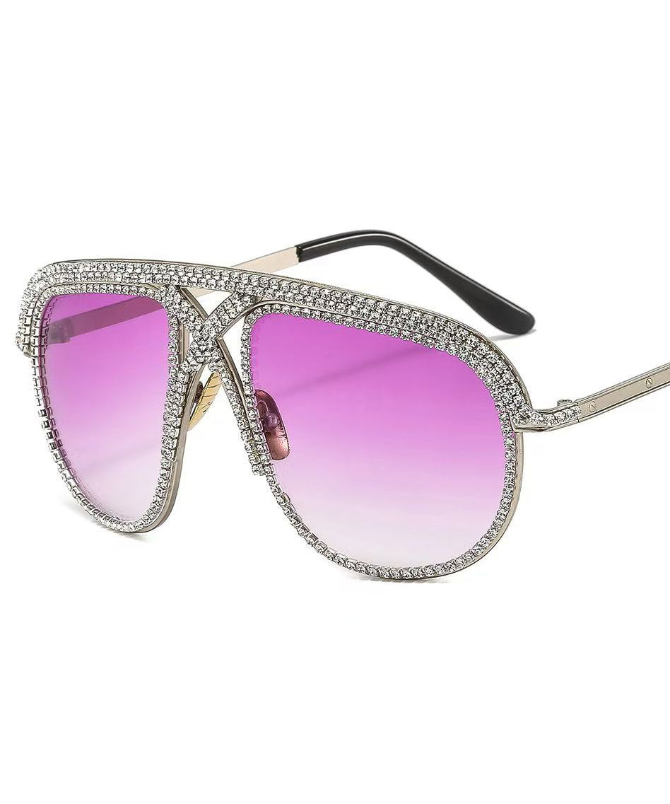 Chic Purple Large Frame Colorful Diamond Inlaid Sunglasses