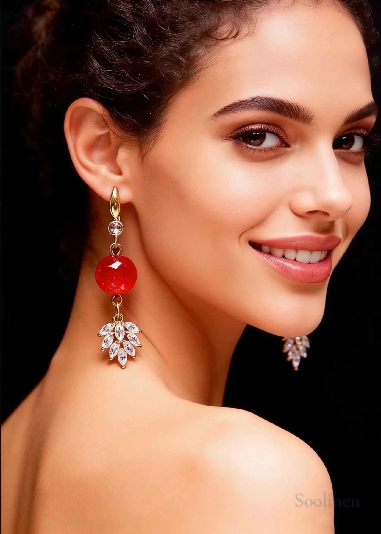 Chic Red Crystal Sparkling Drop Earrings