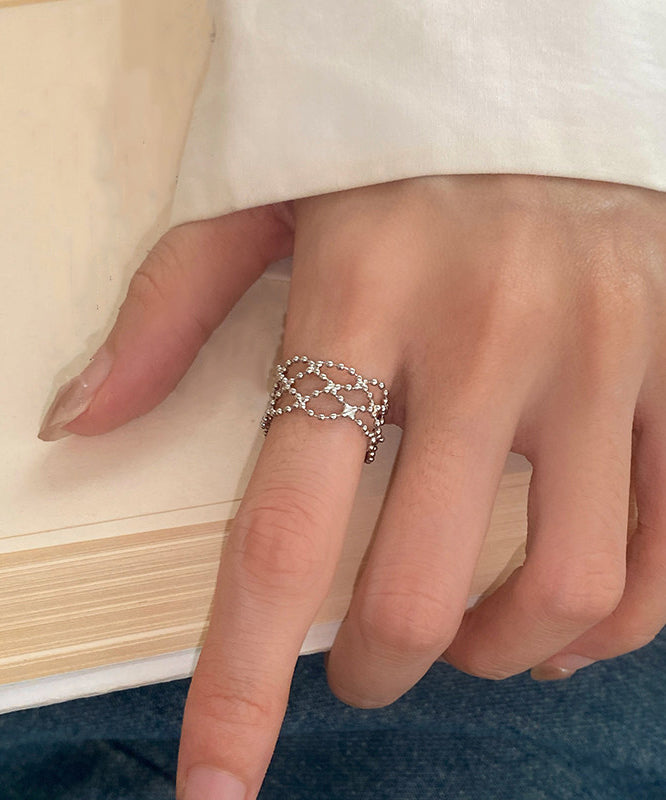 Chic Silk Hollow Out Tassels Adjustable Silver Rings