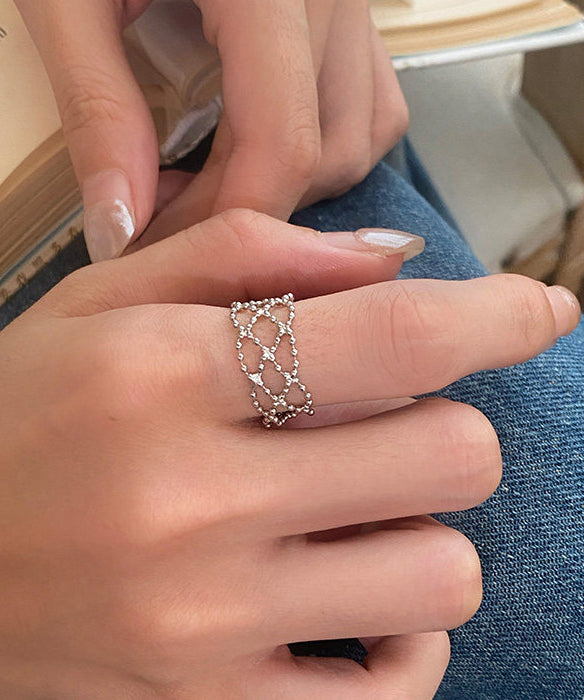 Chic Silk Hollow Out Tassels Adjustable Silver Rings