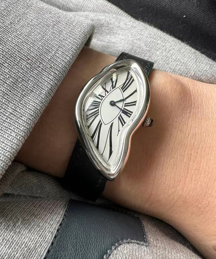 Chic Silk Leather Patchwork Asymmetrical Quartz Men Watches