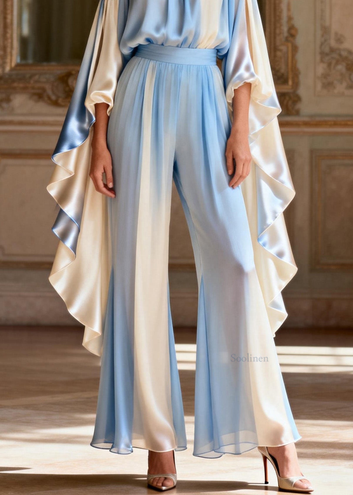Chic Slash Neck Asymmetrical Patchwork Silk Two-Piece Set Spring