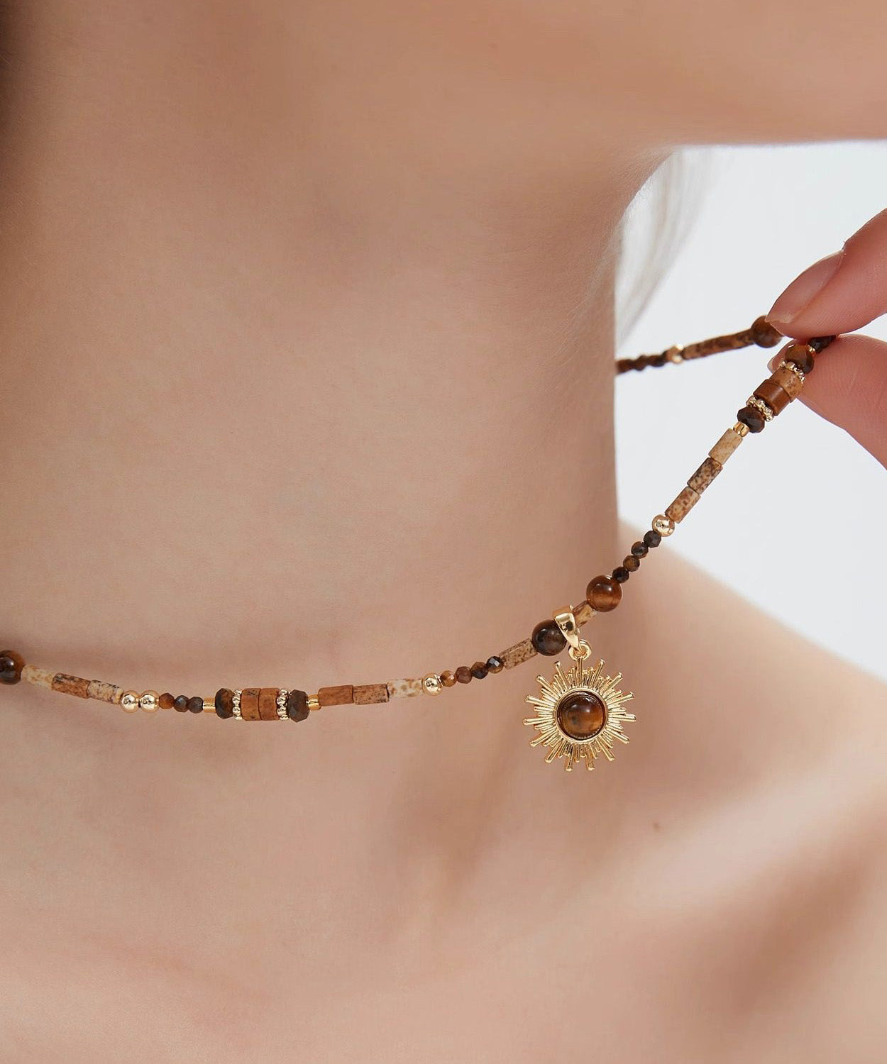 Chic Tungsten steel Gem Stone Pendant Necklace