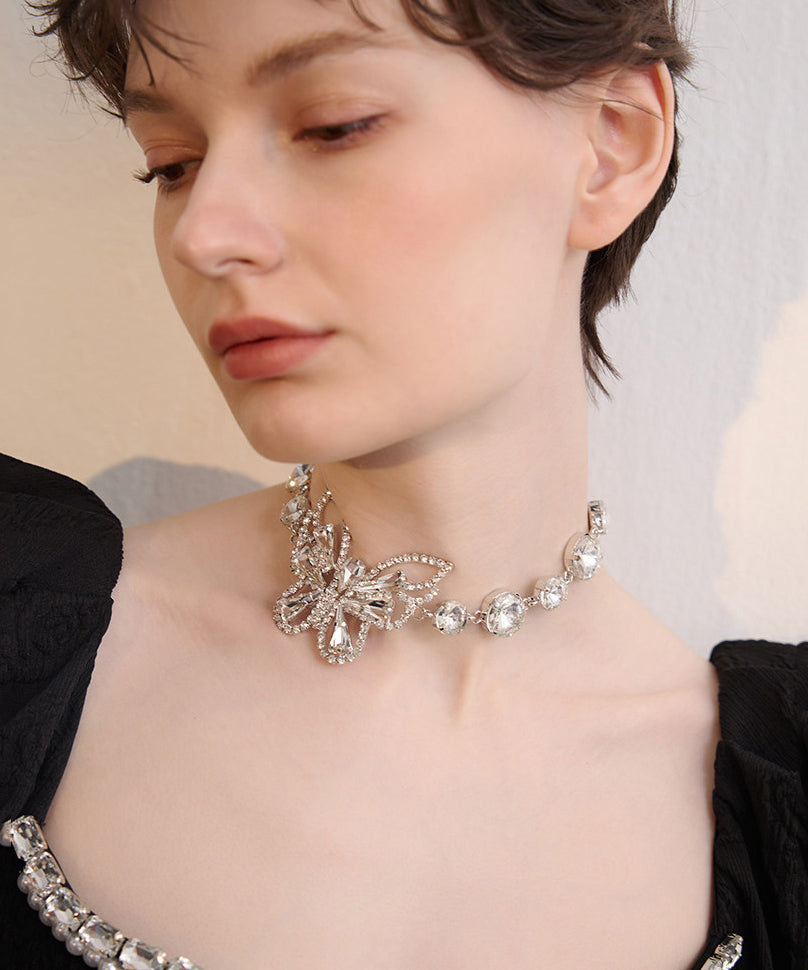 Chic White Butterfly Sparkling Zircon Choker