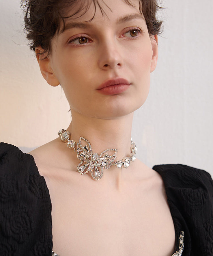 Chic White Butterfly Sparkling Zircon Choker