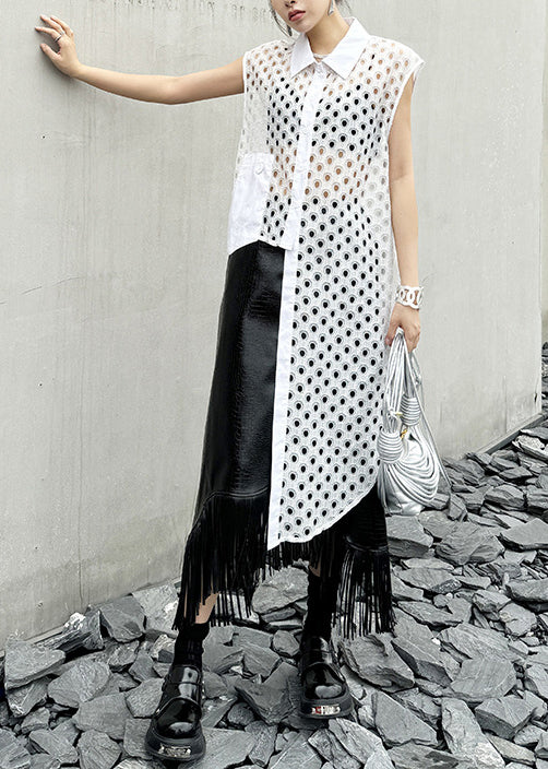 Chic White Peter Pan Collar Hollow Out Cotton Shirt Tops Summer