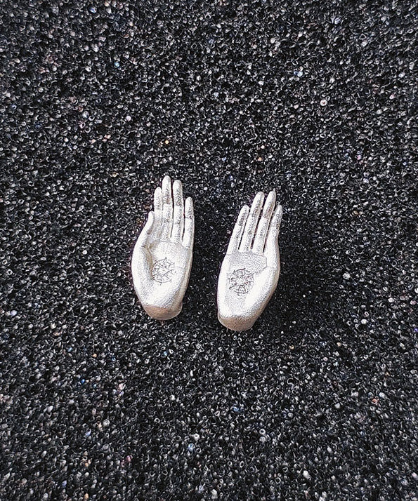 Chinese Style Ancient Method Silver Gold-Plated Fearless Buddha's Seal Stud Earrings