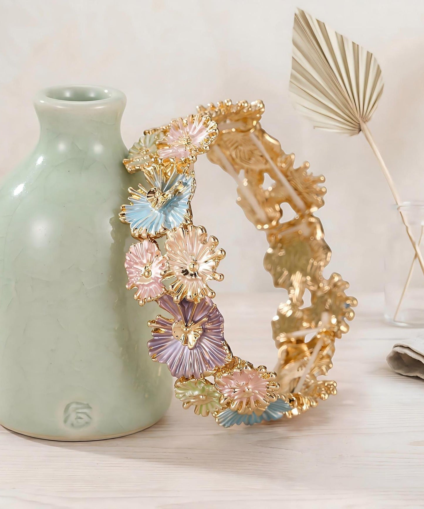 Chinese Style Blue Alloy Hollow Out Floral Bangle