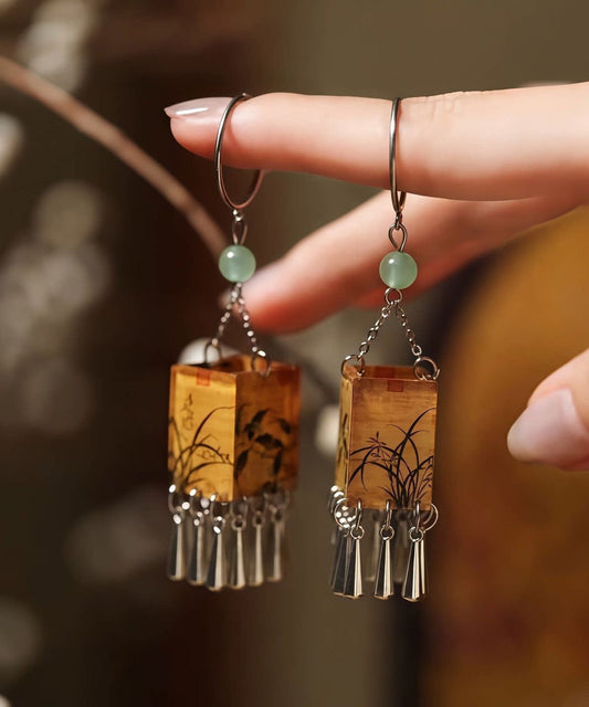 Chinese Style Sterling Silver Palace Lantern Tassel Drop Earrings