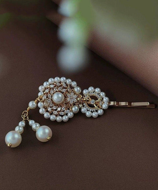 Chinese Style White Alloy Pearl Calabash Tassel Hairpin