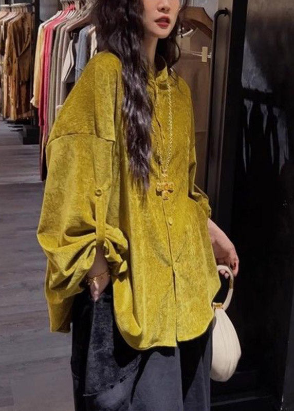 Chinese Style Yellow Patchwork Button Solid Top Spring