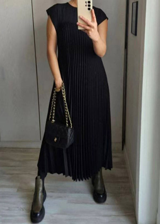 Classy Black Patchwork Vacation Maxi Dresses Short Sleeve