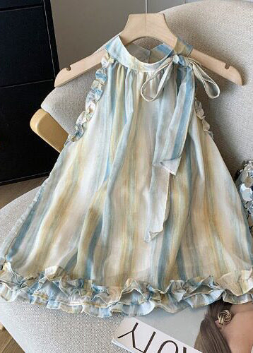 Classy Blue Ruffled Tie Dye Cotton Tank Summer
