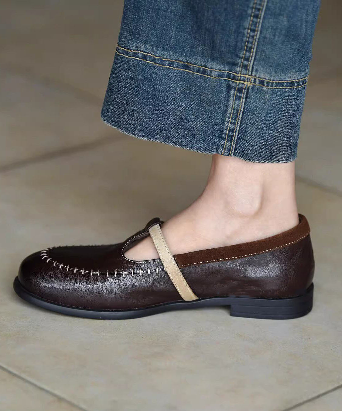 Classy Chocolate Splicing Sheepskin Loafers Women