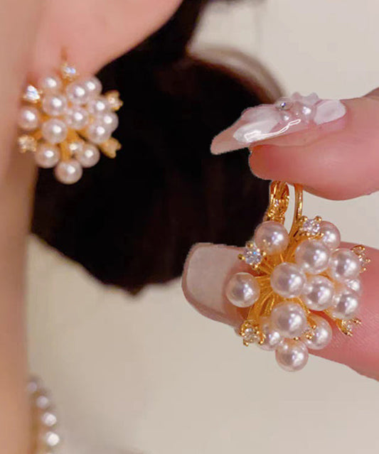 Classy Gold Copper Overgild Zircon PearlHoop Earrings