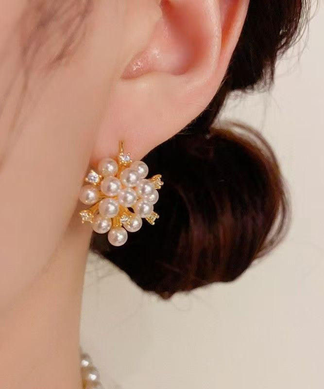 Classy Gold Copper Overgild Zircon PearlHoop Earrings