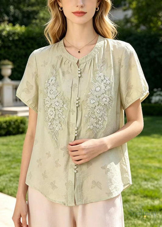 Classy Light Blue Embroidered Butterfly Cotton Tops Summer