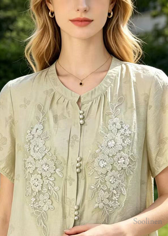Classy Light Blue Embroidered Butterfly Cotton Tops Summer