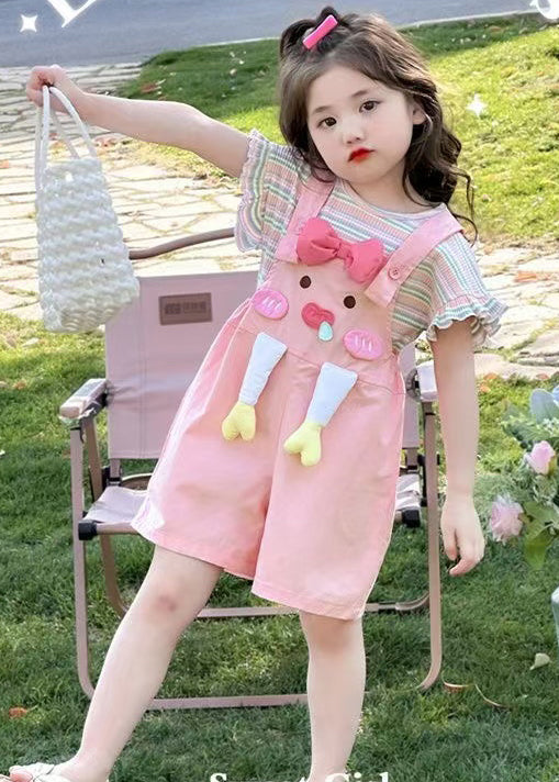 Classy Pink Oversized Print Cotton Kids Girls Two Piece Set Clothing Summer