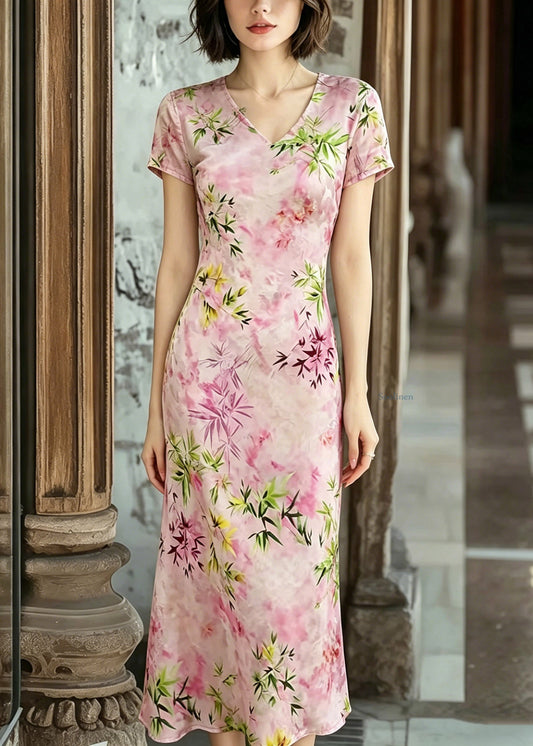 Classy Pink Patchwork Print Maxi Dresses Summer