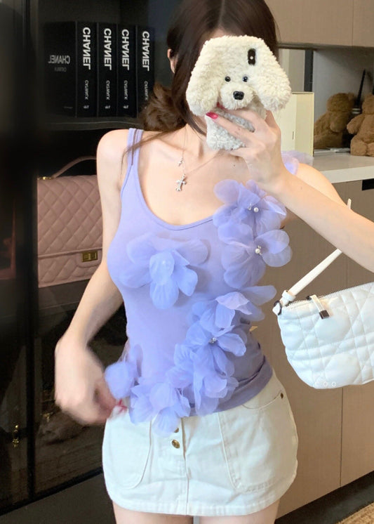 Classy Purple Handmade Floral Cotton Vests Summer