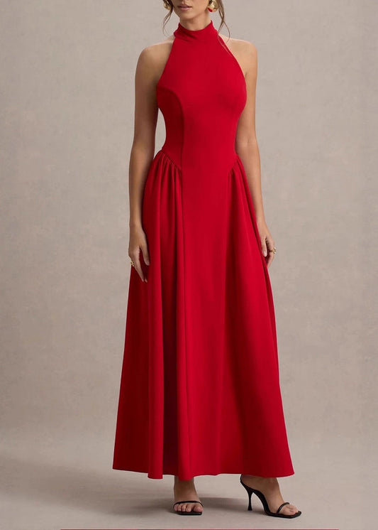 Classy Red Wrinkled Patchwork Cotton Maxi Dresses Sleeveless