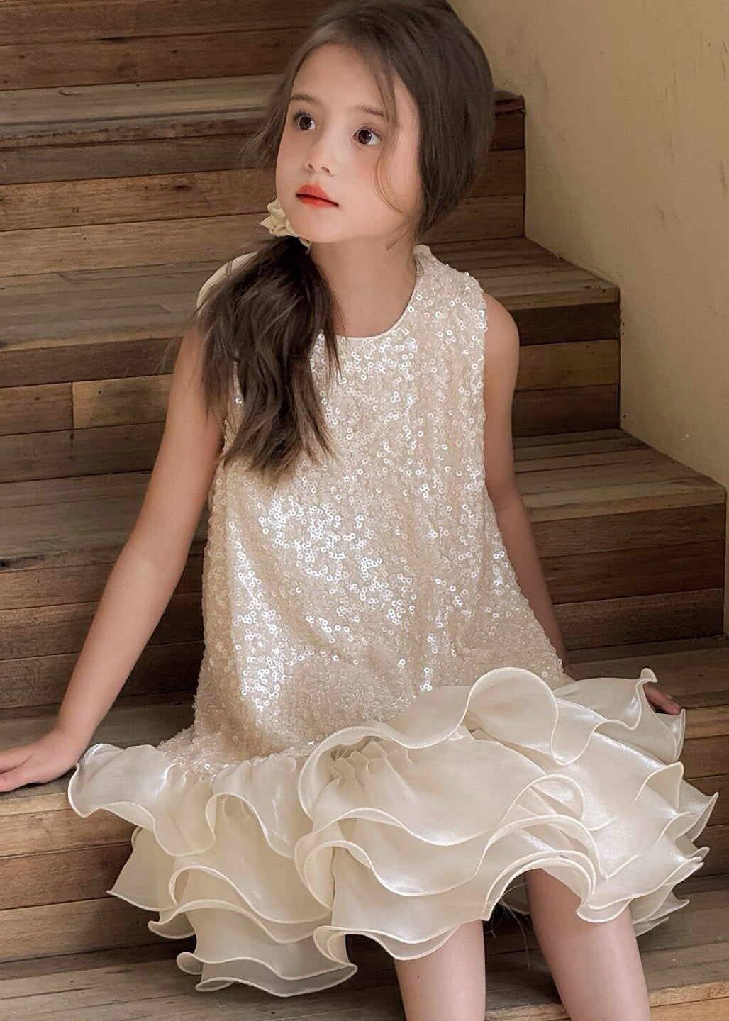 Classy Sequins Bow Tulle Patchwork Girls Maxi Dress Sleeveless