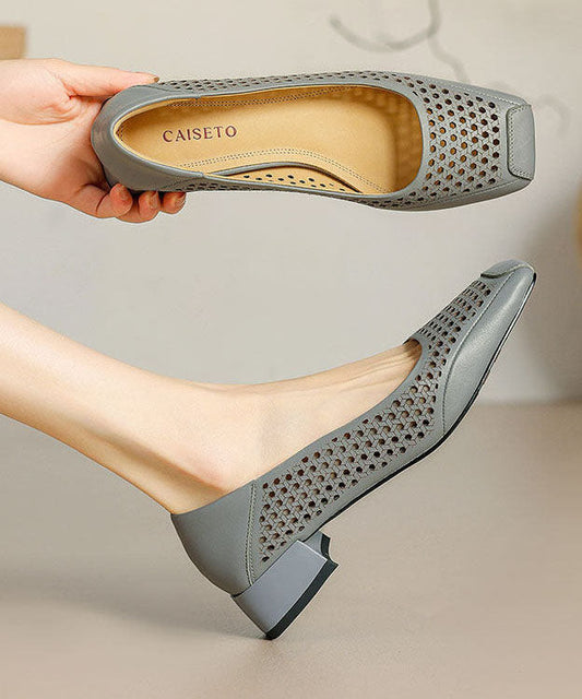 Classy Splicing Chunky Shoes Blue Sheepskin Hollow Out