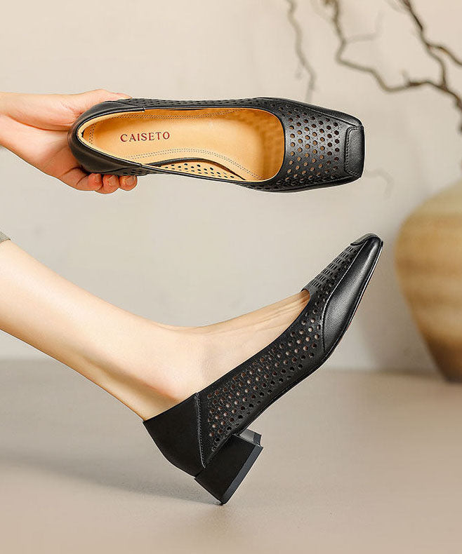 Classy Splicing Chunky Shoes Blue Sheepskin Hollow Out