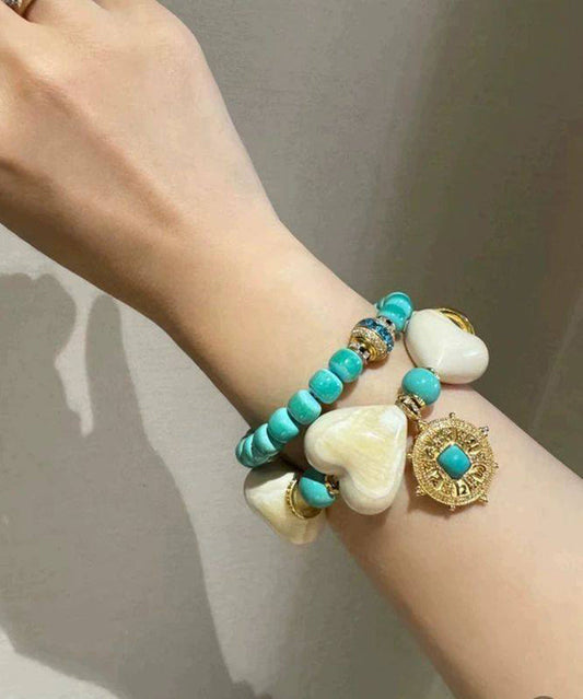 Classy White Copper Alloy Love Cloisonne Charm Bracelet