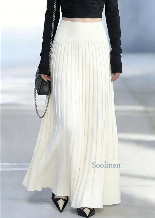 Classy White Elastic Waist Silk Knit Maxi Skirt
