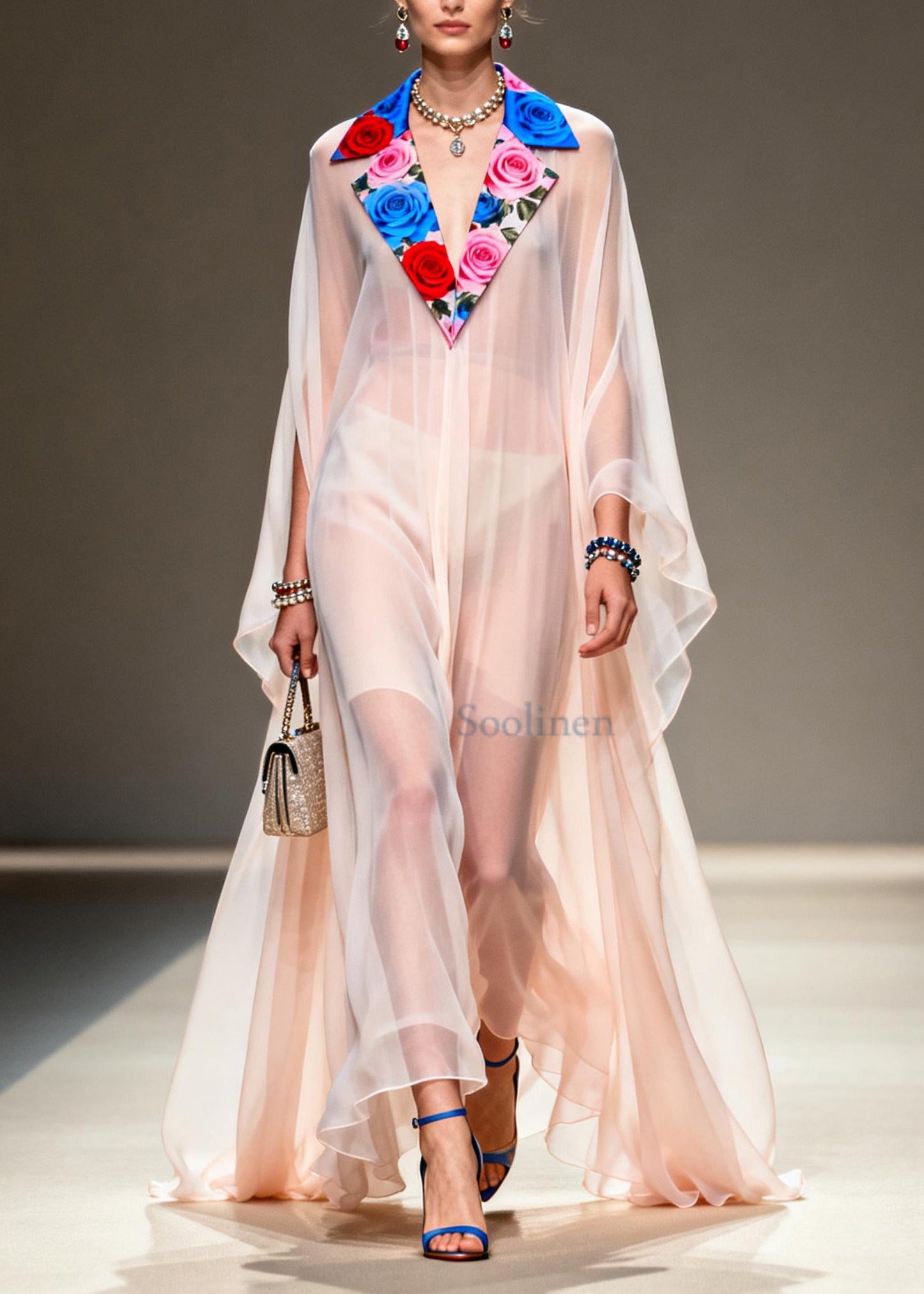 Classy White Notched Patchwork Exra Large Hem Chiffon Holiday Dress Summer