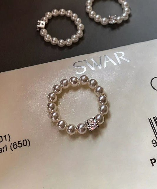 Classy White Pearl Fine Zircon Elastic Ring