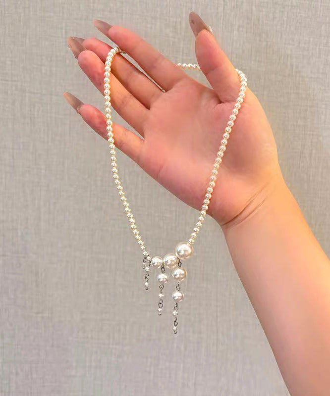 Classy White Stainless Steel Pearl Tassel Pendant Necklace