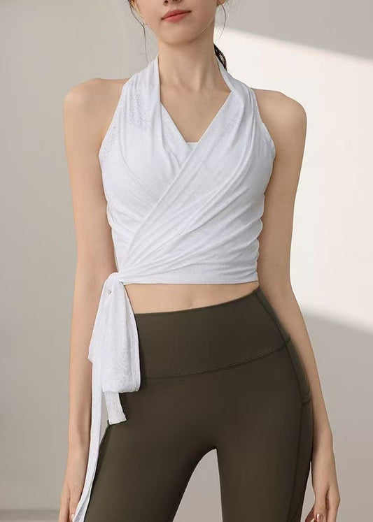 Club White Lace Up Crop Top Workout
